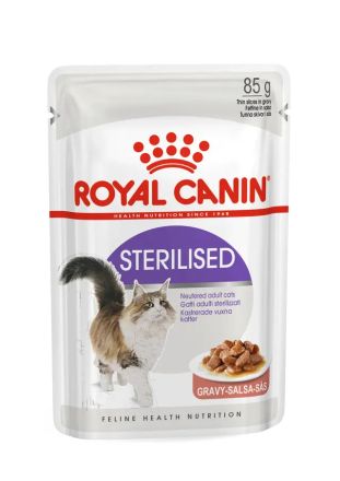 Royal Canin  STERILISED IN GRAVY 85g - Пълноценна мокра храна в пауч за кастрирани котки в зряла възраст от 1 до 7 години