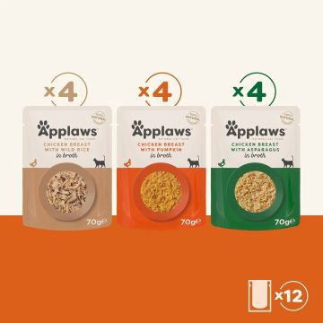 Applaws Chicken in Broth Multipack 12x70g - Комбинирани паучове за котка с Пиле в бульон 