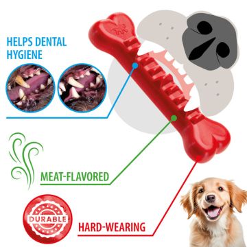 Ferplast SMILE BONE L - Зъбна играчка за кучета, кост, пълнима с гранули червен
