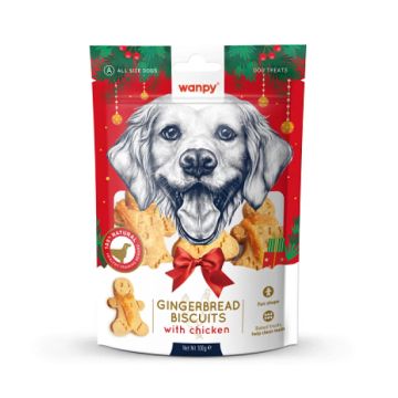 Wanpy Christmas Gingerbred Biscuits 100гр- хрупкави джинджифилови бисквитки за кучета, с пилешко