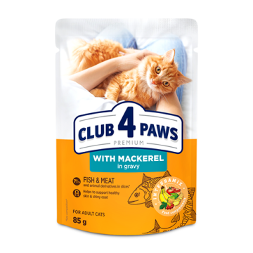 CLUB 4 PAWS POUCH MACKEREL IN GRAVY 85g – пауч за котки скумрия в сос грейви