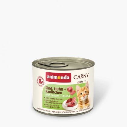 Carny Kitten 200гр - консервирана храна за малки котенца, говеждо + пилешко + заешко
