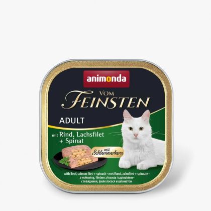 Vom Feinsten Adult Gourmet Centre 100гр –пастет за котки с говеждо месо, филе от сьомга, спанак и вкусен гурме център