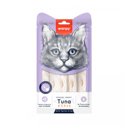 Wanpy Cat кремообразно лакомство за котки с риба тон и краб, 5х14 г