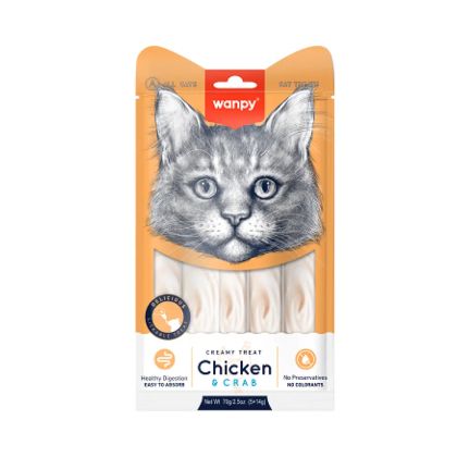 Wanpy Cat кремообразно лакомство за котки с пилешко и краб, 5х14 г