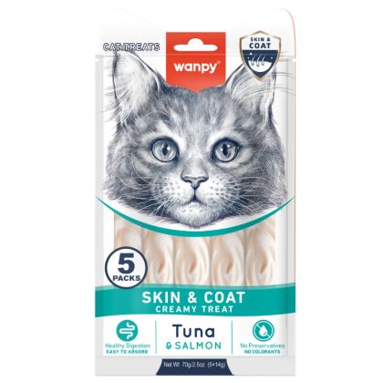 Wanpy Cat Skin&Coat кремообразно лакомство за лъскава козина, 5х14 г