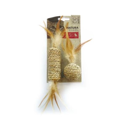 M-Pets - Natura roll & ball - Котешка играчка руло + топка с пера, натурална