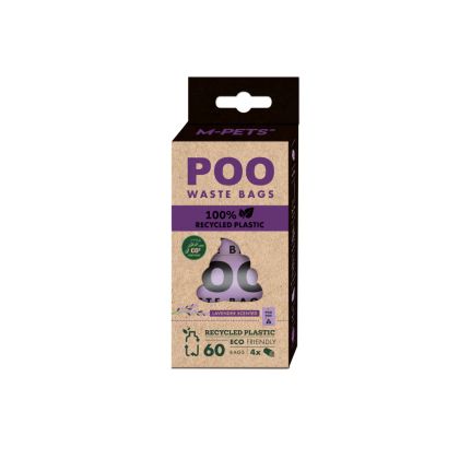 M-pets Poo Waste Bags Lavender - Еко торбички за отпадъци с аромат на лавандула 100% рециклирани 4 ролки в опаковка