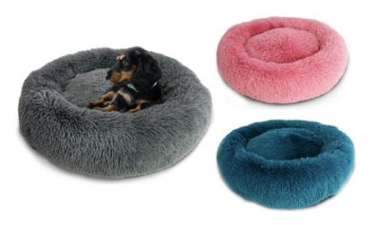 PlayMe - Soft Dog Bed Washable Long Plush Dog Kennel М Пухкаво легло  Донът  50 см синьо, розово