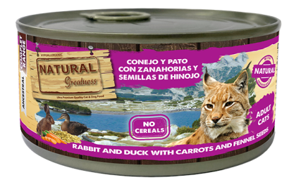 Natural Greatness Cat tin with Rabbit and Duck 185гр - консерва за котка със Заек и Патица с моркови и семена от копър