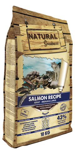 Natural Greatness Salmon Recipe Sensitive Adult Medium and Large - суха храна за израстнали кучета от средни и големи породи рецепта със сьомга