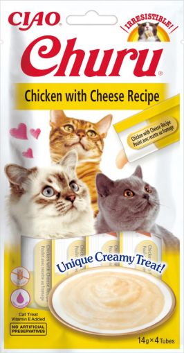  Inaba - Churu Puree - Лакомство за котки нежен крем с пиле и сирене 4 бр в опаковка х 14гр