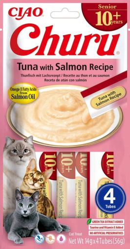 Inaba Ciao Churu Tuna with Salmon – лакомство с риба тон и сьомга за възрастни котки (10+)