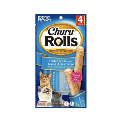 Inaba Churu Chicken Rolls Tuna with Scallop - Лакомство за котка пилешко руло с крем от риба тон и миди 4 бр