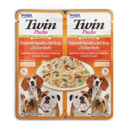 Inaba Twin Pack Chicken with Vegetables and Beef Recipe in Chicken Broth - Пауч за куче с пиле, телешко и зеленчуци в пилешки бульон 2x40 г