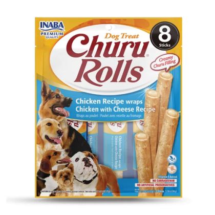 Inaba Churu Dog Rolls Chicken with Cheese - Лакомство за куче пилешко руло с крем от пиле и сирене 8 бр