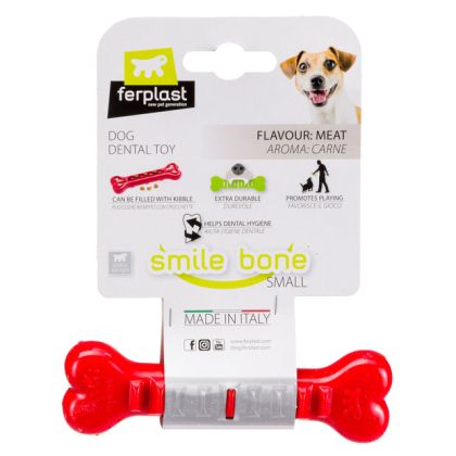 Ferplast SMILE BONE S - Зъбна играчка за кучета, кост, пълнима с гранули червен
