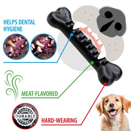 Ferplast SMILE BONE L - Зъбна играчка за кучета, кост, пълнима с гранули черен