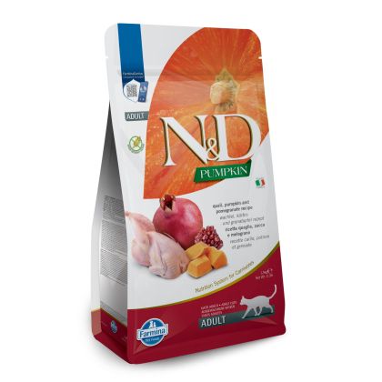 N&D CAT PUMPKIN QUAIL&POMEGRANATE ADULT – пълноценна храна с тиква за котки над 1 година, с пъдпъдък и нар