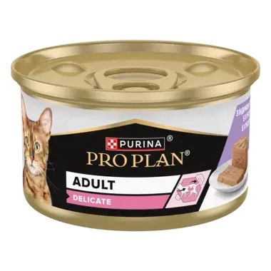 PURINA ® PRO PLAN ® DELICATE, 85гр за котки в зряла възраст с чувствително храносмилане, с високо съдържание на пуйка