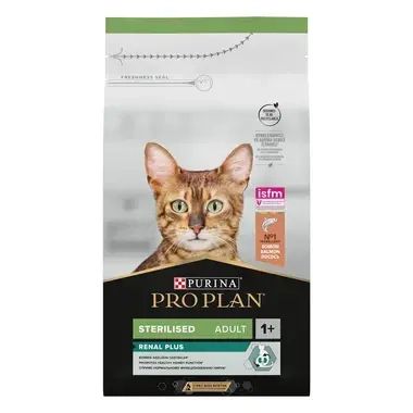 PURINA® PRO PLAN® STERILISED, суха храна за кастрирани котки в зряла възраст, със сьомга