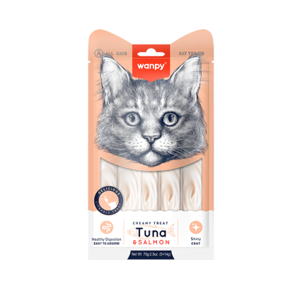 Wanpy Cat кремообразно лакомство за котки с риба тон и сьомга 5 х 14 г