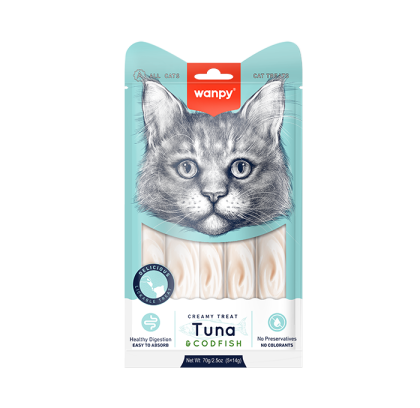 Wanpy Cat кремообразно лакомство за котки с риба тон и треска 5 х 14 г