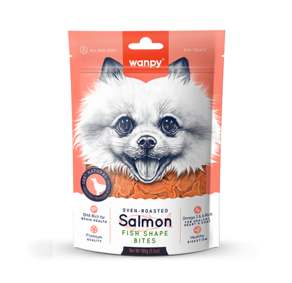 Wanpy Salmon Fish Shape Bites 100 г - премиум клас хапки със сьомга, печено на фурна