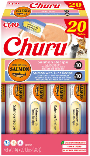 Inaba Churu Salmon & Tuna Variety – кремообразни лакомства за котки със сьомга и риба тон 20 x 14гр