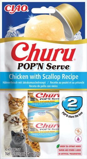 Inaba Churu POP’N SERVE Chicken with Scallop Recipe – меко желе лакомство за котки с пиле и миди 2 x 35гр