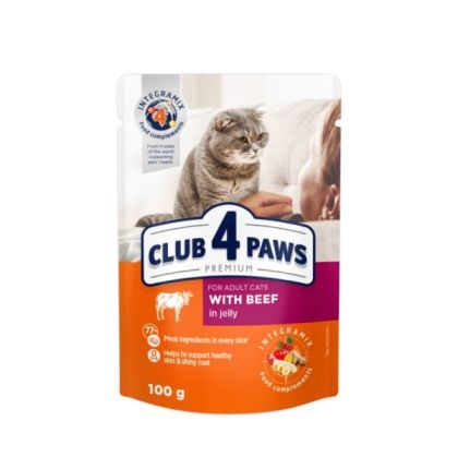 CLUB 4 PAWS POUCH BEEF IN JELLY 85g – пауч за котки говеждо в желе