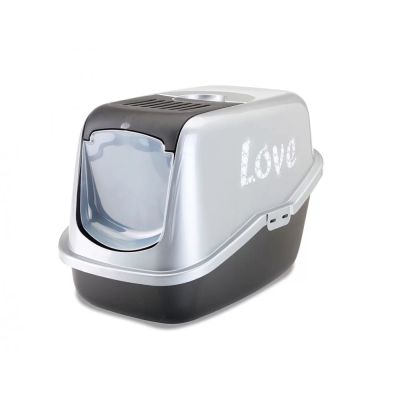 котешка тоалетна къща " Nestor Impresion Love"  58х39х38.5, сребро/черно, с филтър, вратичка, капак за почистване