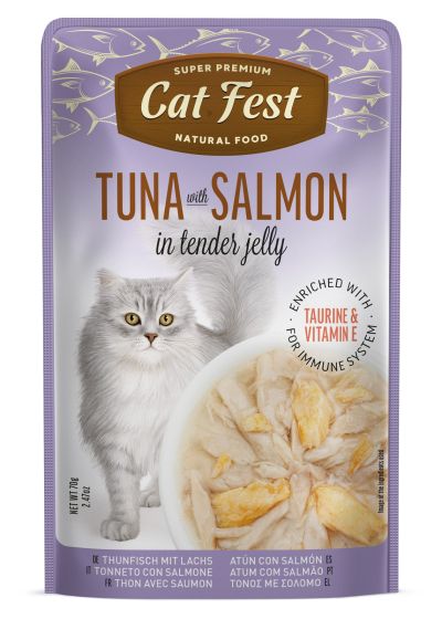 Cat Fest Adult пауч за котки филета от Риба тон и сьомга в крехко желе 70гр
