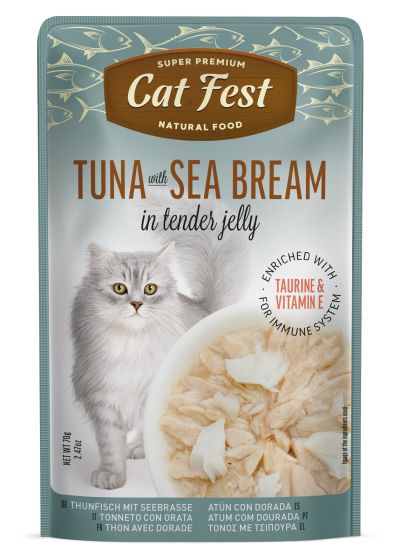 Cat Fest Adult пауч за котки с филенца от Риба тон и ципура в крехко желе 70гр