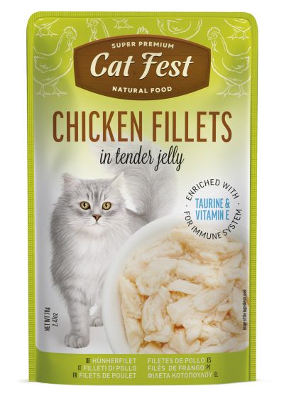 Cat Fest Adult пауч за котки със сочни парченца Пилешко филе в крехко желе 70гр