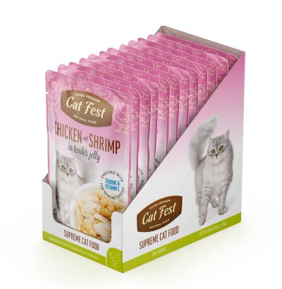 Cat Fest Adult пауч за котки с парченца Пиле и скариди в крехко желе 70гр 