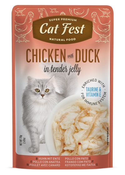 Cat Fest Adult пауч за котки с Пиле и патица на пара в крехко желе 70гр