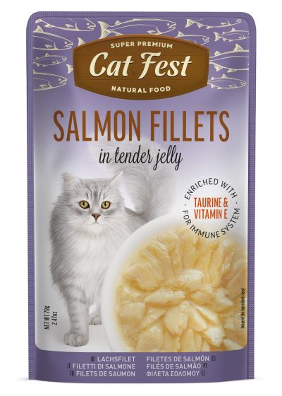 Cat Fest Adult пауч за котки със Сьомга филе в крехко желе 70гр