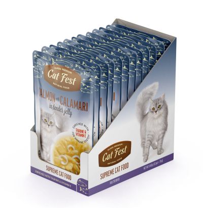 Cat Fest Adult пауч за котки със Сьомга на пара и калмари в крехко филе 70гр