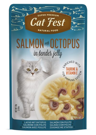 Cat Fest Adult пауч за котки със Сьомга с октопод в крехко желе 70гр