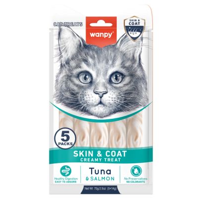 Wanpy Cat Skin&Coat кремообразно лакомство за лъскава козина, 5х14 г