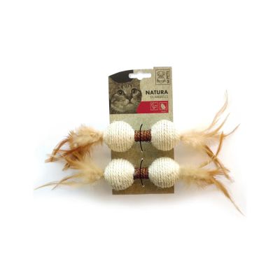 M-Pets - Natura Dumbbell - Котешка играчка 2бр. гирички с пера, натурална 24x4,5x4,5 см