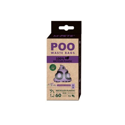 M-pets Poo Waste Bags Lavender - Еко торбички за отпадъци с аромат на лавандула 100% рециклирани 4 ролки в опаковка