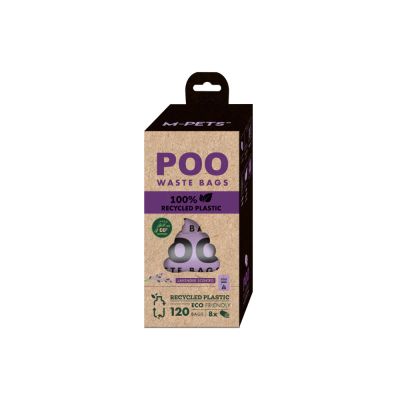 M-pets Poo Waste Bags Lavender - Еко торбички за отпадъци с аромат на лавандула 100% рециклирани 8 ролки в опаковка