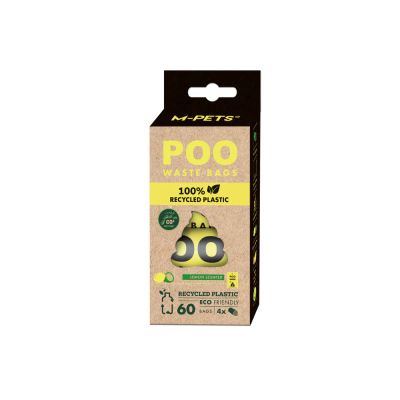 M-pets Poo Waste Bags Lemon - Еко торбички за отпадъци с аромат на лимон 100% рециклирани 8 ролки в опаковка