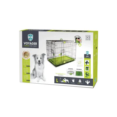 M-Pets - Voyager Wire Crate 2 doors Green - метална, сгъваема клетка със зелено дъно L - 92 / 59 / 64, 2 врати