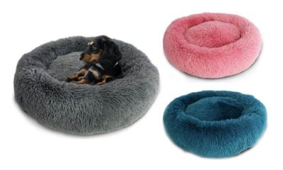 PlayMe - Soft Dog Bed Washable Long Plush Dog Kennel М Пухкаво легло Донът 60 см синьо, розово