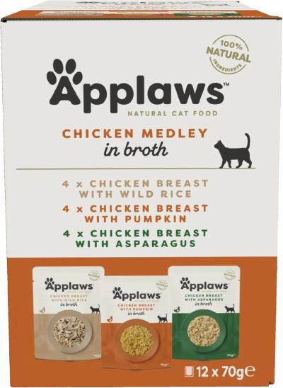 Applaws Chicken in Broth Multipack 12x70g - Комбинирани паучове за котка с Пиле в бульон 