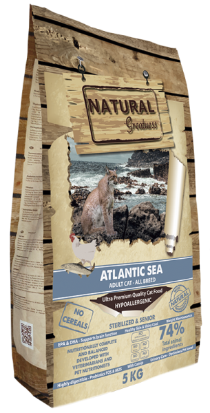  NATURAL Greatness Cat Atlantic Sea 5кг- Суха храна за котки кастрирани със сьомга и пиле 74% месо