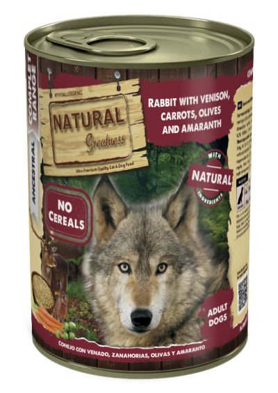 NATURAL Greatness rabbit with venison - консерва за куче Заек и Дивеч с моркови, маслини и амарант 400 гр